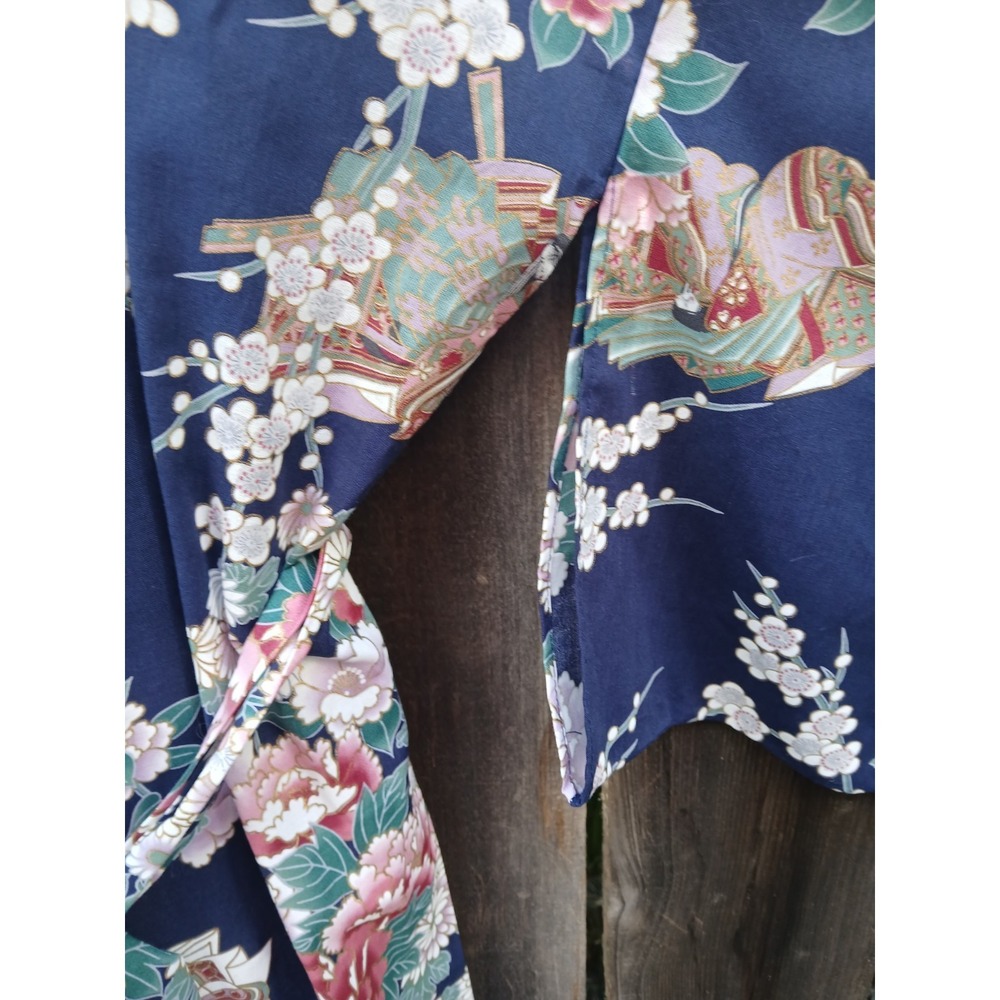 Nwot Smithsonian Cotton Kimono Robe Navy Blue Princess Peony Yukata M - Picture 7 of 11